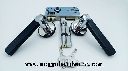 新款高档静音分体锁055亮铬黑镍色|门锁厂家|锁具批发48元(图)