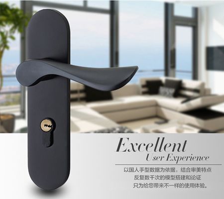 Y8886黑色连体太空铝静音室内门锁|卧室房门锁|锁具批发